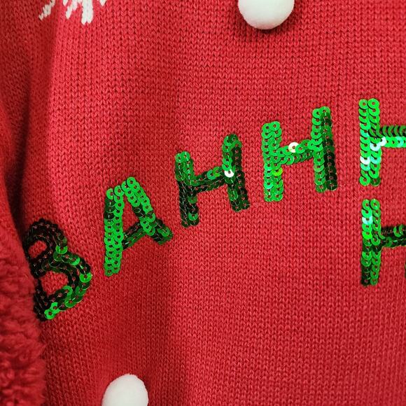 Joyland NWT Bahhh humbug sheep ugly Christmas sweater sherpa sleeves womans sz S - Picture 5 of 7